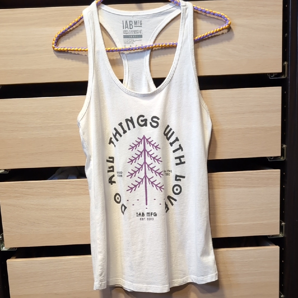 IAB MFG Women's White Racerback Tank with Purple Graphic